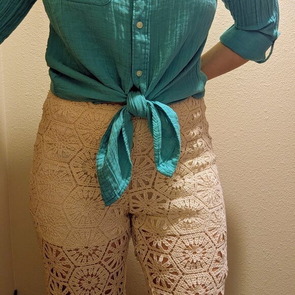 H&M Crochet Straight Leg Pants Cream Size S - Picture 3 of 12